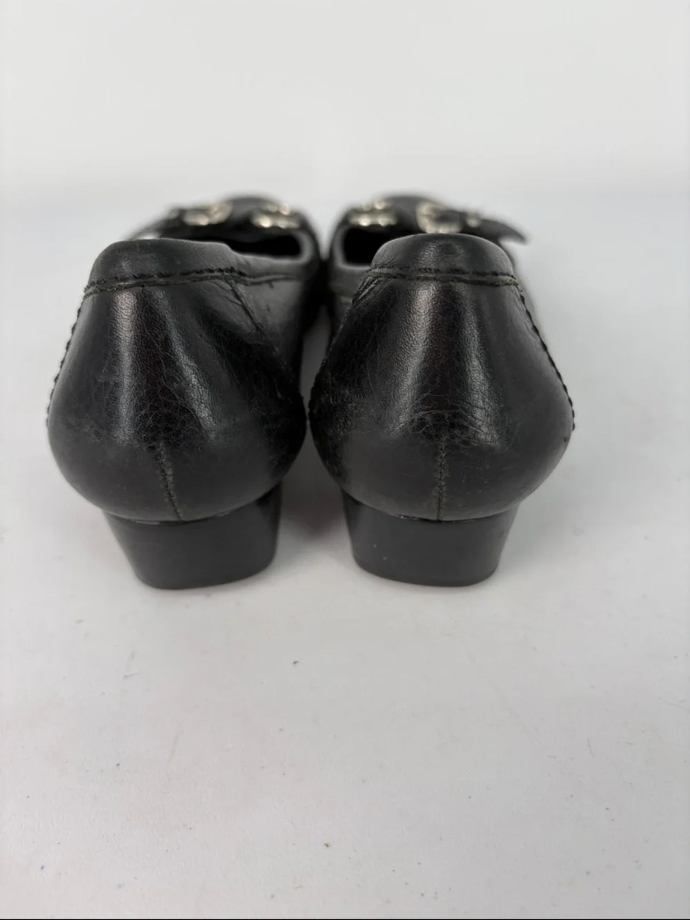 🐺 Franco Sarto Black pebbled Leather Buckle Flats